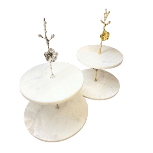 MARBLE & ALUMINIUM BIG CAKE STAND ROUND (NATURAL)